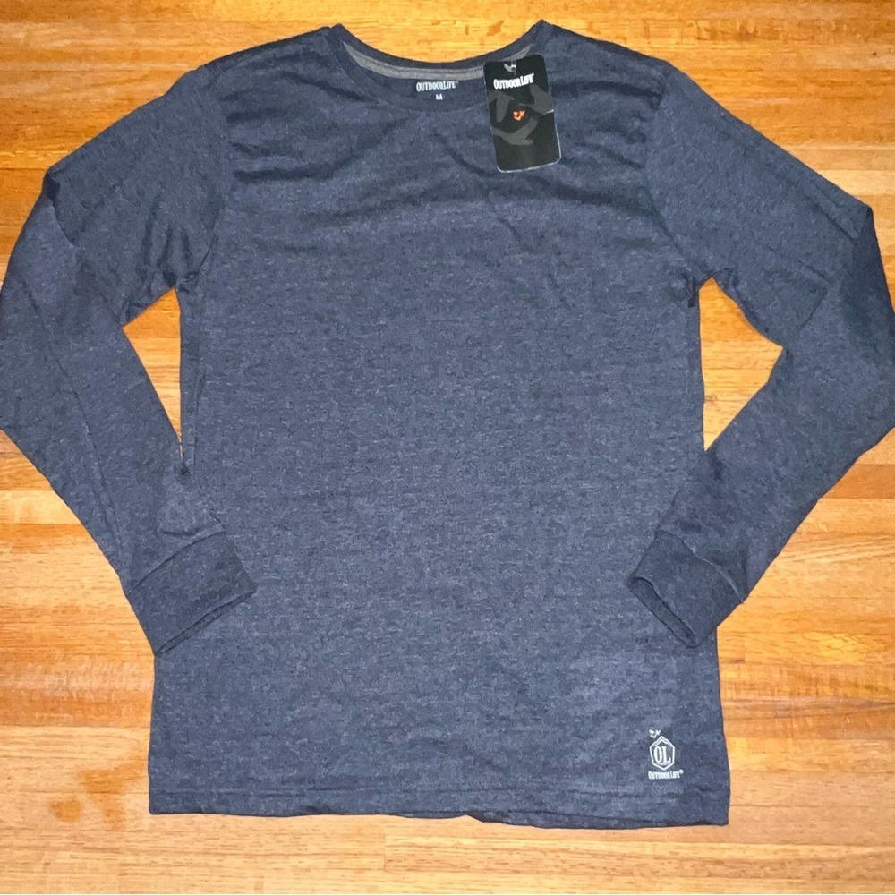 Outdoor Life Men Medium Heathered Navy Long Sleeve Crew Neck T-Shirt